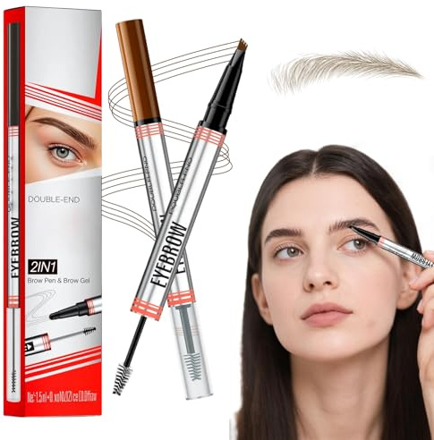 Magischer Augenbrauenstift, Neuauflage Doppelköpfig Multifunction 3D Microblading Eyebrow Tattoo Pencil, Präziser Brauenstift mit 4 Spitzen Langlebiger Natürlicher Augenbrauenstift (hellbraun)