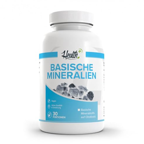 Health+ Basische Mineralien - 150 Kapseln, organische Mineralstoffe und Spurenelemente - Magnesium, Kalzium, Kalium, Citrat Basis, Made in Germany