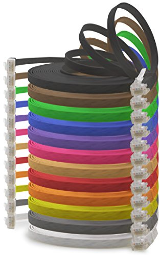 1aTTack.de 2m - 12 Farben - 12 Stück - Cat.6 Flaches Netzwerkkabel Cat6 Flachkabel Ultra Flach Cat.6 Patchkabel 1000 Mbit/s Gigabit LAN (RJ45) Flach Slim Micro
