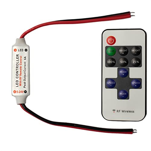 INNOVATE® LED Streifen Kabeldimmer - LED Stripe Controller - Funkdimmer für Kabelstreifen - inklusive RF Wireless Fernbedienung - (LED Streifen Mini Funk Dimmer, 12-24V, 6A)