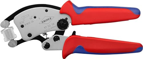 KNIPEX Twistor16 Selbsteinstellende Crimpzange für Aderendhülsen mit drehbarem Crimpkopf, 0,14-16 mm², Vierkant-Crimp, Aderendhülsenzange, 97 53 18