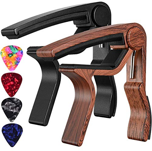 Kapodaster für Gitarre, Palisander, Schwarz, 2 Stück, Gitarren-Kapodaster für Akustik, Elektro, Ukulele und Bass (1 Rosenholz + 1 Schwarz)