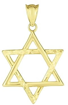Halskette mit Anhänger, 14 Karat Gold, gelbes Finish, 25 x 16 mm, glitzernd, religiöser Davidstern-Anhänger, Schmuck für Frauen