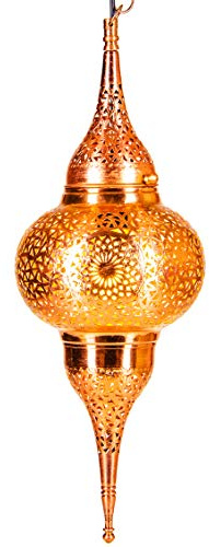 Orientalische Messing Lampe Pendelleuchte Kupfer Hayati 55cm | Marokkanische Design Hängeleuchte Leuchte | Orient Lampen für Wohnzimmer, Küche oder Hängend über den Esstisch