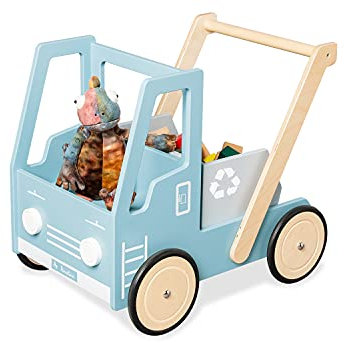 PINOLINO Lauflernwagen Kipplaster Fred, Kinder Lauflernhilfe mit Bremssystem, gummierte Holzräder, blau lackiert