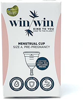 Win Win Coppa mestruale taglia A pre-gravidanza, con borsa per il trasporto in cotone, silicone di grado medico, dermatologicamente testato (dopo la gravidanza)