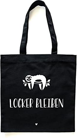 Donari® Baumwolltasche Schwarz mit Spruch - Jutebeutel Einkaufen - Stoffbeutel für Lebensmittel aus 100% Baumwolle - Stofftasche nachhaltig Bedruckt für den Einkauf (Locker Bleiben)