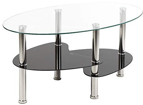 Willonin soffbord, soffbord av härdat glas | glasbord passar mycket bra som sidobord/vardagsrumsbord 90 x 50 x 43 cm (transparent botten svart)