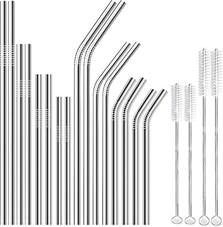 Cannucce Metallo 16-confezione riutilizzabile bere paglia eco-compatibile in metallo cannucce in acciaio inox cannucce lungo tubo corto per barra cocktail bottiglia d'acqua Cannucce Acciaio Inox