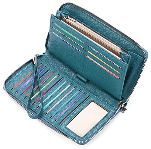 GAEKEAO Damen Geldbörse, große Kapazität Leder Damen Geldbörsen Reißverschluss Kupplung mit RFID-Blockierung und Mehreren