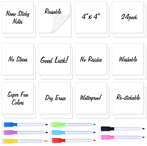 Zayvor 24 Weiß Notizzettel Aus Haftnotizen Sticky Notes Farbige Wiederverwendbare Whiteboard Aufkleber Büchern Entfernbar Beschriften,8 Abwischbarer Stift Whiteboard-Marker