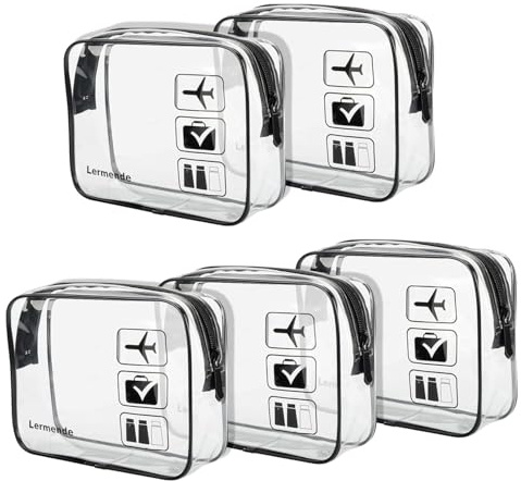 Lermende Trousse de Toilette Transparente, Sac à liquides, Bagage à Main, Sac cosmétique, Sac Transparent Conforme à l'aéroport, Sac de Voyage Avion 1 Litre., 5 Noir.