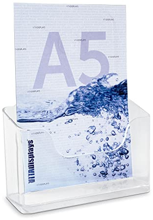 5 Stk. DIN A5 Tischprospektständer, Flyerständer, transparenter Flyerhalter, standfester Tisch-Prospekthalter, Prospektständer, Tisch-Prospektständer für A5 Flyer, Prospekte, optionale Wandmontage