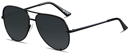 ANDWOOD Oversized Aviator Sunglasses for Women Men Big Large UV Protection Pilot Sun glasses Double Bridge Black Shades
