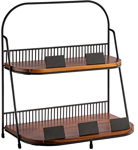 APS 2-stufige Etagère 35,5 x 21 cm, H: 40 cm - 1x Gestell, Metall, schwarz mit Antirutsch-Füßchen - 2 Bretter aus Akazienholz: 34,5 x 20,5 cm