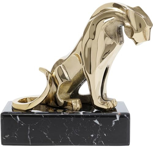 Kare Design Deko Figur Lion on Marble, Gold, Deko Objekt, Löwen Motiv, Aluminium, Glas Sockel, handgearbeitet, Unikat, 34x31x20 cm (H/B/T)