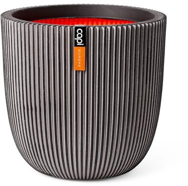 Capi Europe - Topf Kugel Groove NL - 43x41 - Anthrazit - Blumentopf für den Innen- und Außeneinsatz - Übertopf - Pflanztopf - Pflanzgefäß - Kunststoff - KGVZ933