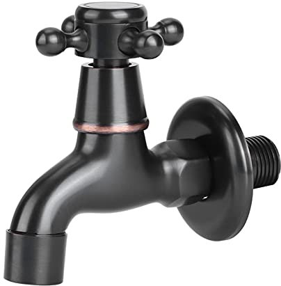 SYH&AQYE Retro Wasserhahn Messing Schwarz Galvanisiert Wandmontage Einzelner Kaltwasserhahn für Badezimmer(A)