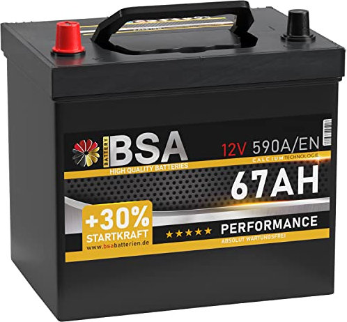 BSA ASIA Autobatterie 67Ah 12V 590A/EN ASIA Batterie Plus-Pol Links 30% mehr Startleistung ersetzt 60Ah 65Ah
