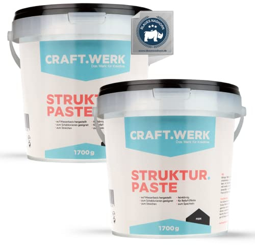 CRAFT.WERK Das Werk für Kreative. - 2x1,7kg Strukturpaste Leinwand (fein) - hochwertige Strukturpaste für Acrylmalerei - einfärbbare Spachtelmasse Acrylmalerei - Made in Germany