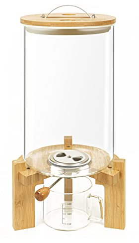 L'ÉPICÉA Glass Rice Dispenser with Bamboo Stand, Large Airtight Rice Storage Container, Cereal/Grain/Coffee Bean/Dry Food Dispenser Countertop, Rice Holder, Rice Bin5L/8L