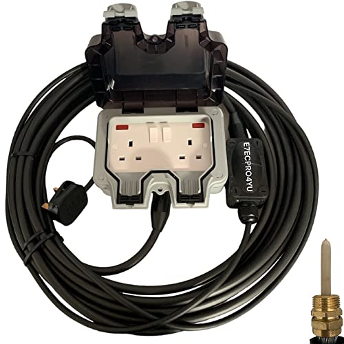 2G 2GANG OUTDOOR EXTENSION LEAD WATERPROOF ARMOURED CABLE BLACK 5 METRES WEATHERPROOF IP66 RATED 2 WAY SOCKET HEAVY DUTY