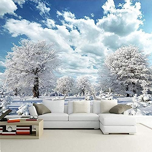 3D Papel Pintado Mural De Nieve De Invierno Sala De Estar Tv Sofá Telón De Fondo Cubierto Con Papel Decoración Fotomural Dormitorio Sala De Estar Pared Pintado Papel Tapiz No Tejido-430cm×300cm