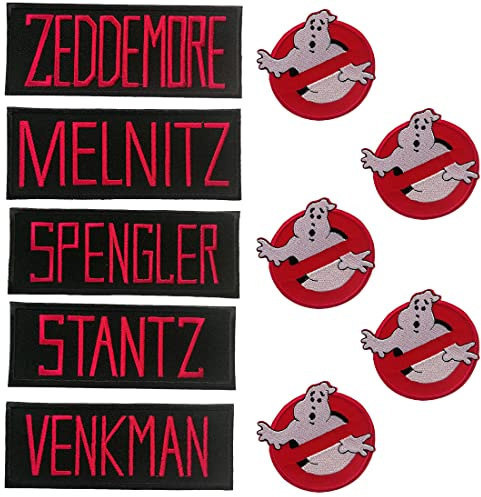 Catch the Patch Ghostbusters Logo Aufnäher Set 10 Stück zum Aufbügeln Bügelbild für Erwachsene mit No-Ghost Symbol Geisterjäger Kult Vintage, Ecto-1 Proton Pack Slimer Fan Detail