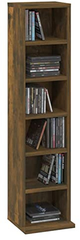 Homgoday Armoire à CD avec 6 Compartiments, Bois D'ingénierie Tour CD, Meuble de Rangement DVD, ÉTagère CD et DVD pour Salon, Chambre, Bureau
