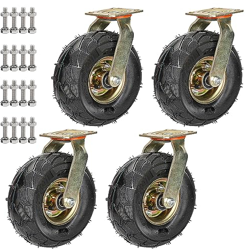 SAGIDAR Lenkrolle Luftrad, Leise Gummirollen, 4 Stück Schubkarrenrad Industriell Rad, Ø 20cm/25cm, Doppelte Kugellager, Stabil Und rutschfest, Hohe Stoßdämpfung, Für Möbelroller/Werkbank Rollen