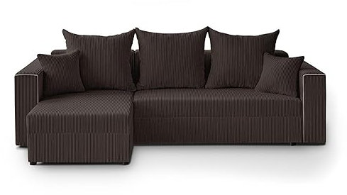 Mars Meble L-förmiges Lounge-Ecke Hamlet L-Form Corner Sofa aus Cordstoff universelle Schlafsofa inkl. Schlaffunktion Bettkasten, Farbe: Braun