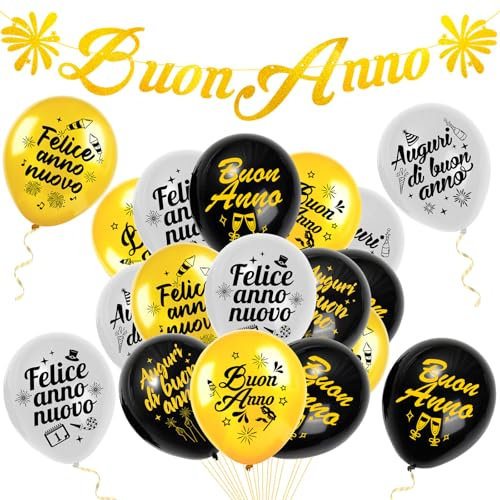 HOWAF Decorazioni Capodanno 2027, Striscioni Buon Anno Banner Bandiera Ghirlanda Festoni Palloncini Capodanno 2027 per Decorazioni Happy New Year Accessori, Neri e Oro