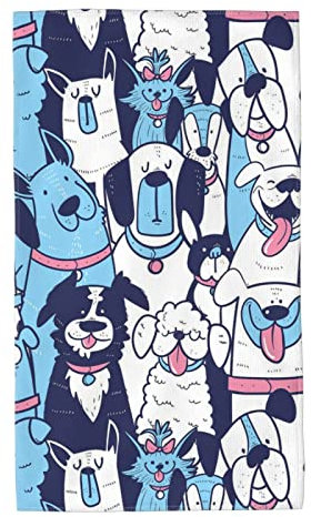 Handtücher mit Doodle-Motiv, niedliche Hunde, blau-weißes Muster, ultraweiches Gesichtshandtuch, Mikrofaser, sehr saugfähig, Handtuch, Waschlappen für Badezimmer, Küche, Fitnessstudio und Spa, 40,6
