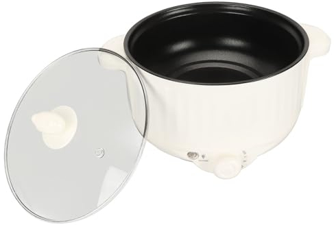 Olla Eléctrica, Olla de Ramen Antiadherente de 800W con Vaporera, Olla Caliente Multifuncional Eléctrica para Pasta, Fideos, Filete, Huevo (22cm Enchufe europeo 220V)