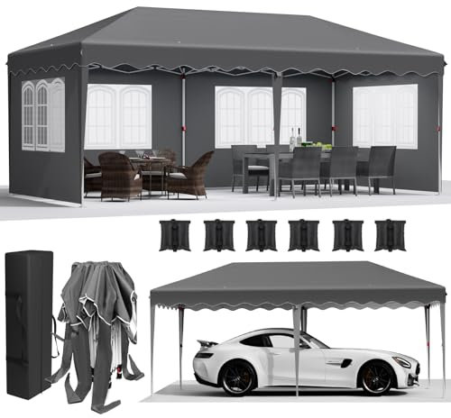 Pop Up Gazebo 3x6m, Waterproof Party Tent with 4 Side Panels, Marquee Gazebo with 420D Oxford Thickening, Sturdy Frame with Adjustable Height, for Garden Party Wedding