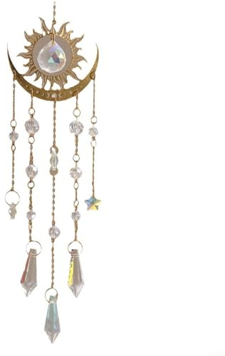 Pendentif attrape-lumière du soleil en cristal étincelant, reflet arc-en-ciel, parfait pour la décoration d'intérieur (lune)