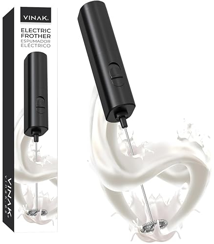 VINAK - Espumador de Leche eléctrico con batidora de Acero Inoxidable | Batidor para Café con leche | Capuchino | Chocolate | Obtén una espuma cremosa al instante | Funciona con Pilas