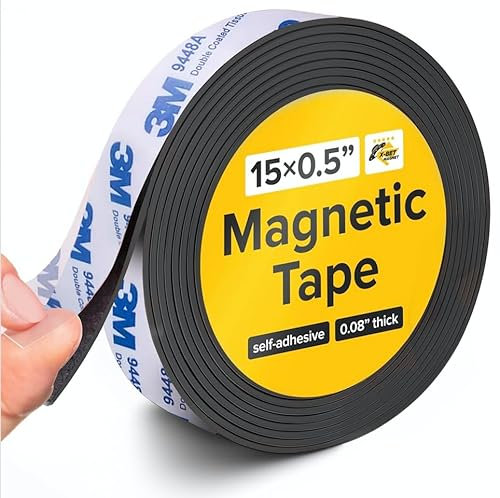 Flexible Magnetic Tape Roll - 15 Feet Strong Self-Adhesive Magnetic Strips for Fly Screens, DIY Projects, and More | Cut-to-Fit Sticky Magnet Tape