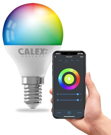 CALEX - Smart Light Bulb E14, WiFi LED P45 Bulb, RGB, App and Works with Amazon Alexa and Google Home, 4.9W