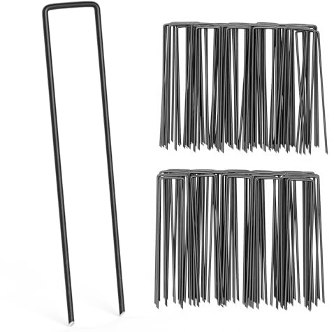 100 Agrafes de Jardin Noires en Acier Galvanisé, Piquets U | Dimensions 150x30mm Ø 3mm, Bouts Biseautés pour Gazon Synthétique, Tuyaux et Bâche de Paillage