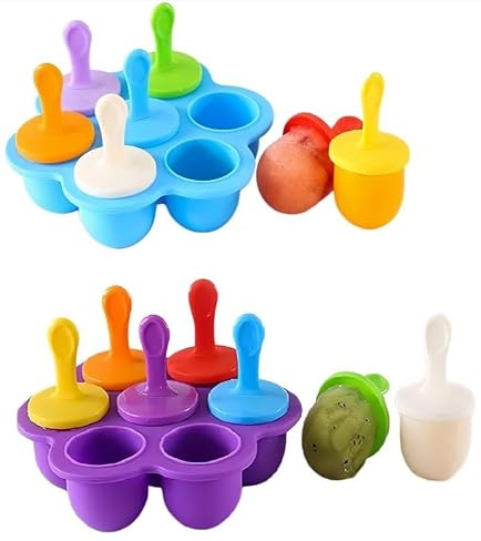2 Piezas Moldes Helados Silicona, Molde Helado, 7 Cavidades Moldes para Helados con Palitos de Plástico Coloridos, sin BPA, Moldes Helados Bebe, para Helados y Polos