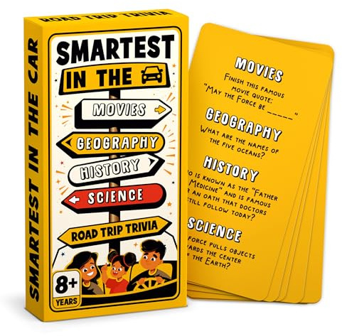 WELL BALANCED Road Trip Trivia - Road Trip Games for Kids Travel Essentials Car Activities Must Haves for Ages 8+