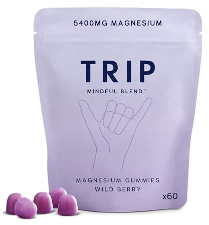 TRIP Magnesium Gummies, Wild Berry, 5,400mg Magnesium Citrate per Pack, 90mg x 60 Gummies, Highly Absorbable, Electrolyte Balance, Plant-Powered, Sugar-Free & 3rd Party Tested