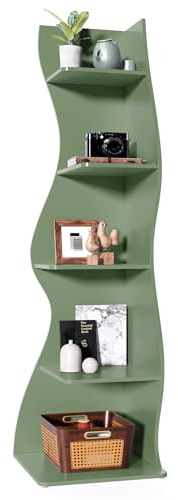 LITTLE TREE Small Corner Shelf, Modern 5-Tier Wall Corner Bookshelf, Stylish Bookcase Storage Rack for Small Space, Living Room, Bedroom