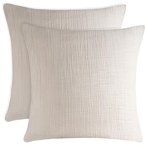 Blumtal Musselin Kissenbezug 80x80 cm 2er Set - Oeko-TEX zert. Kissenbezug Musselin aus 100% Baumwolle - extra weiches Kissen-Set waschbar bei 40 °C - atmungsaktive Sommer Kissenbezüge Grau