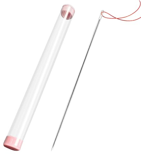 1PC Upholstery Needle Easy Threading Durable Large Sewing Needles with 1PC Cylinder Not Easily Deformed and Rust Long Upholstery Needles for Canvas Carpet Leather Home Crafts Projects Repair Stitching