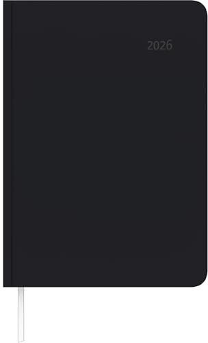 Zettler Buchkalender Tucson schwarz A5 Register 2026 – Timer 15 x 21 cm mit lederähnlichem Einband, 1 Tag pro Seite, Registerstanzung, Jahres-/Monatsübersichten, FSC-zertifiziert