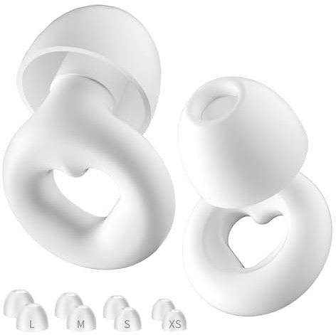 NEUTYPECHIC Tappi Orecchie Dormire Silicone, Orecchie Antirumore Riutilizzabili, Tappi per Dormire, Concentrarsi, Viaggiare, Con 8 Gommini di Taglie XS/S/M/L (Bianco, Media)
