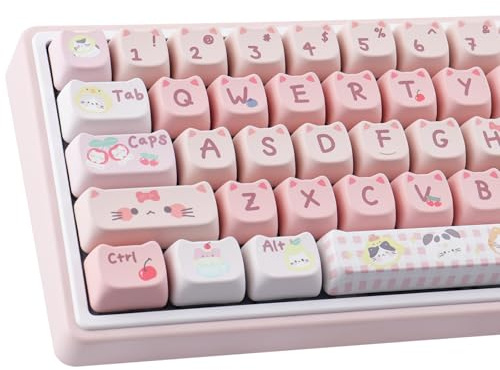 PBT Keycaps 140 Keys Pink Meow Meow Cat Keycaps Dye-Sublimation Cute Keycap Mao Profile Custom Keycap for Cherry Gateron MX Swithes Mechanical Gaming Keyboards