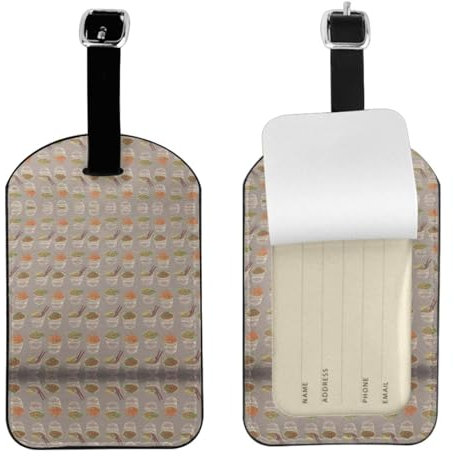 Coquetier de nouilles Ramen imprimé mignon étiquette de bagage, accessoire de voyage en cuir personnalisé, étiquette élégante de croisière et de compagnie aérienne